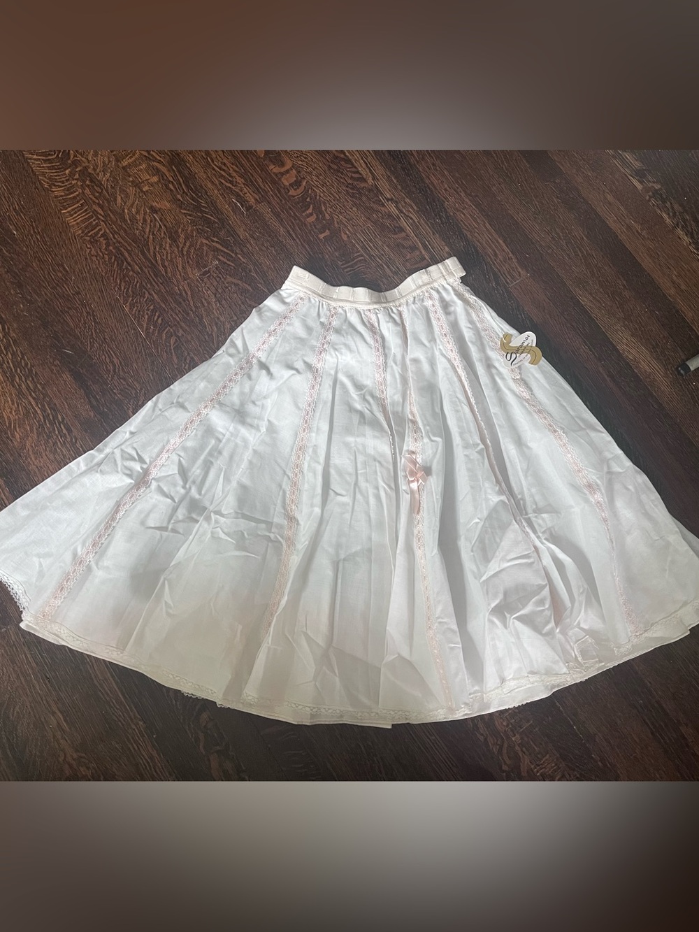 Deadstoc vintage White A-Line Cotton Blend Petticoat  with Pink Lace Trim